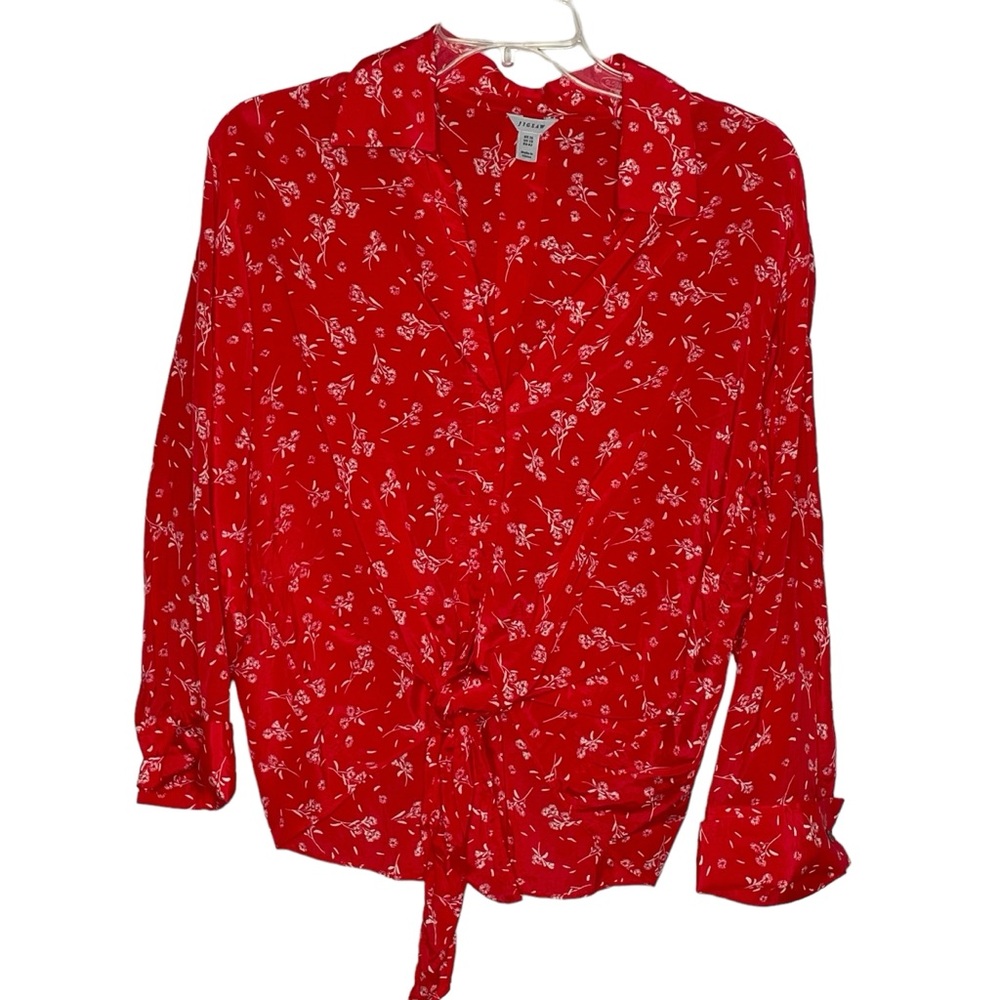 Jigsaw London Sz 10 Deep V Tie Front Button Down 3/4 Sleeve Floral Top Blouse